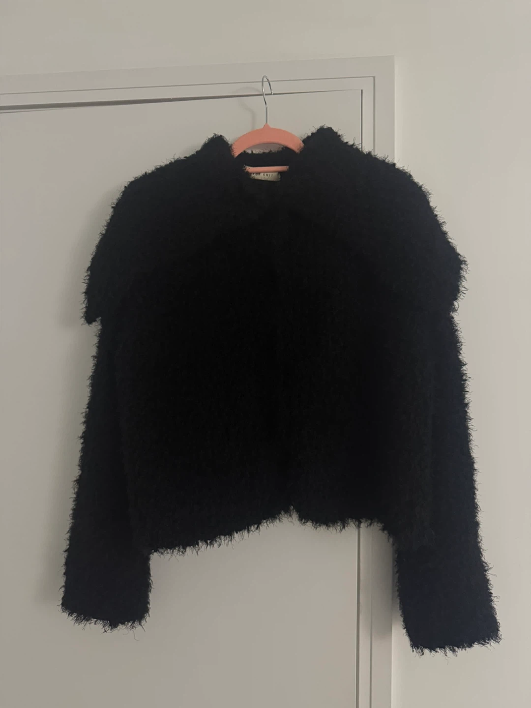 Black Fuzzy Sailor Collar Cardigan