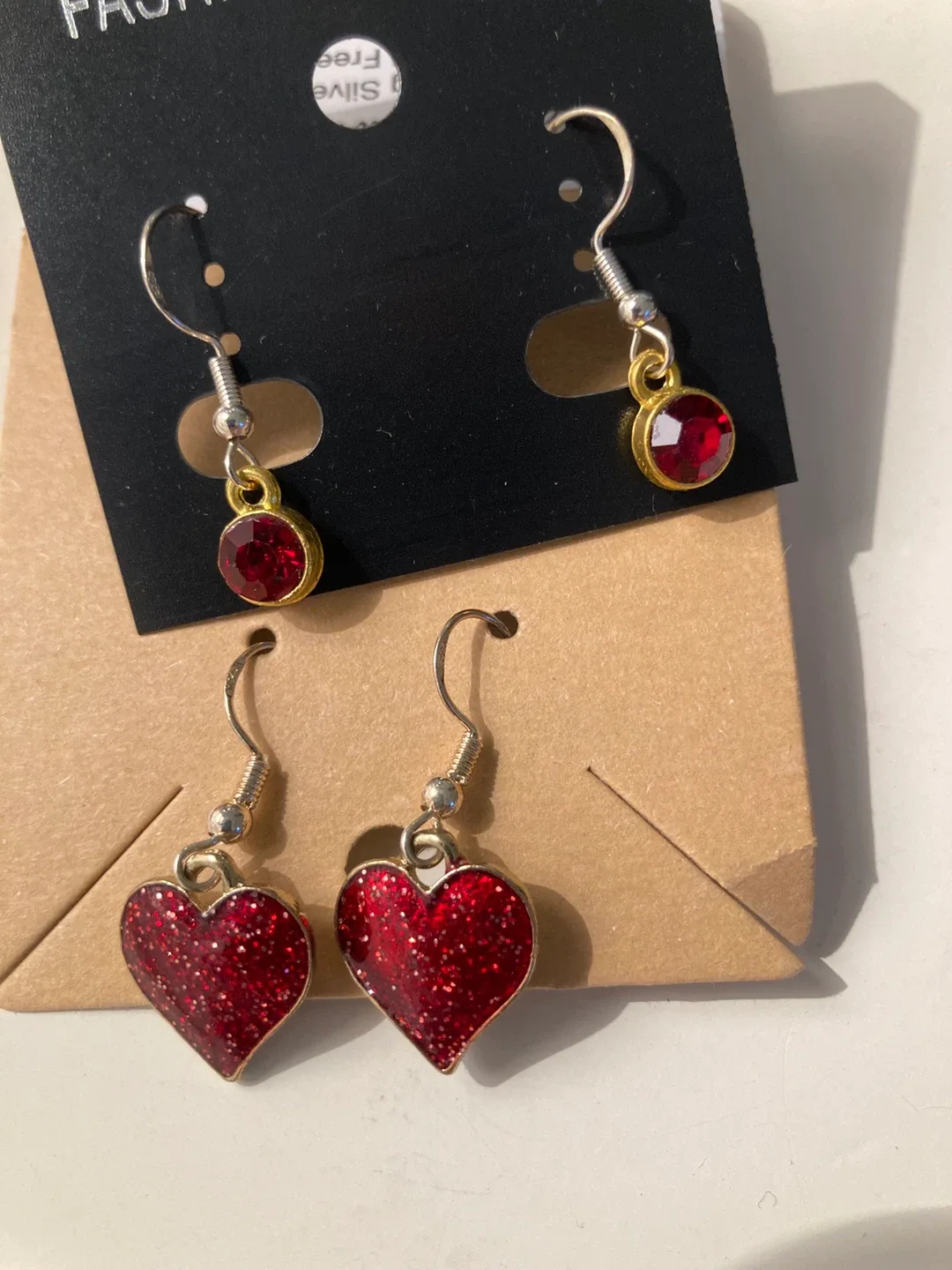 Red Heart & Gem Dangle Earrings - Set of 2 thumbnail