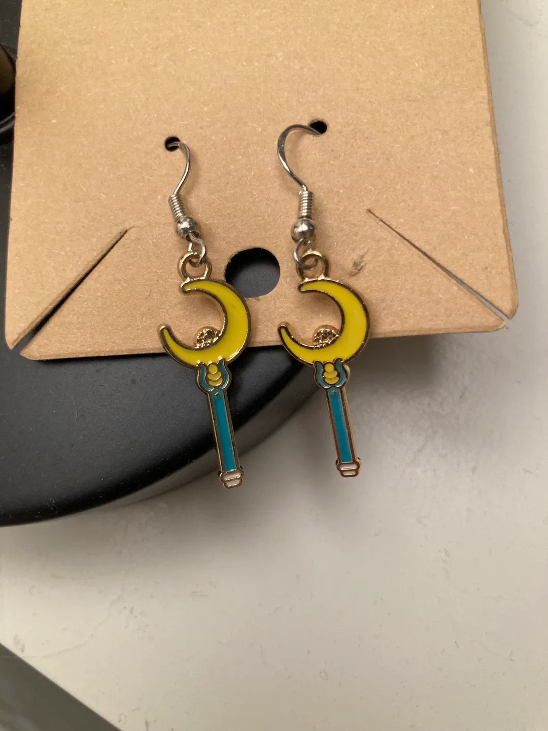 Moon Earrings - Gold & Blue thumbnail