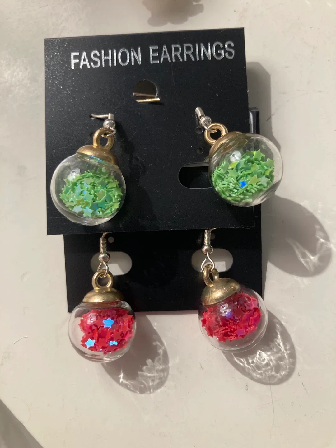 Fashion Earrings - Red and Green Star Ornaments thumbnail