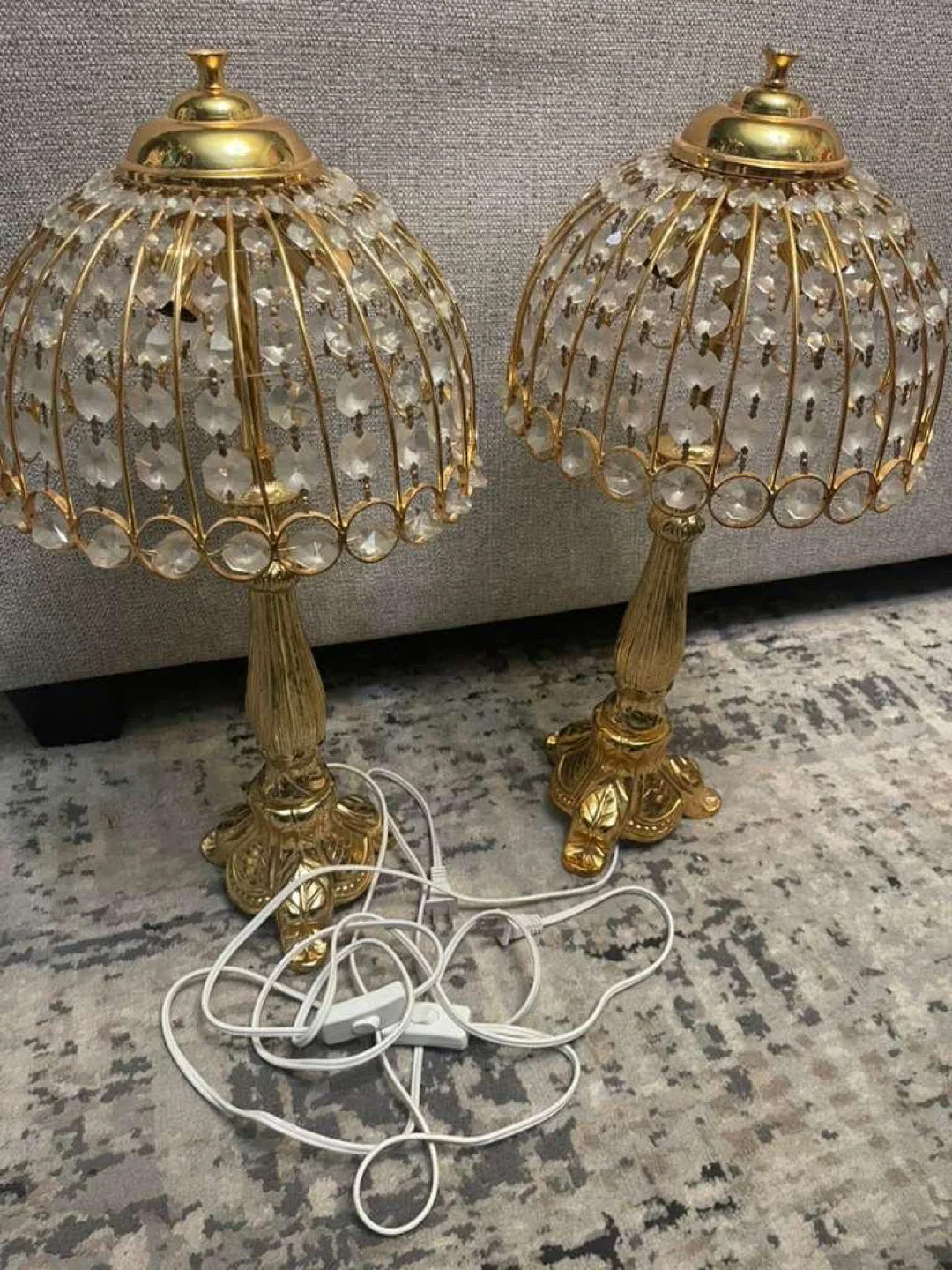 Set of 2 Gold Crystal  1960 Accent Table Lamps thumbnail