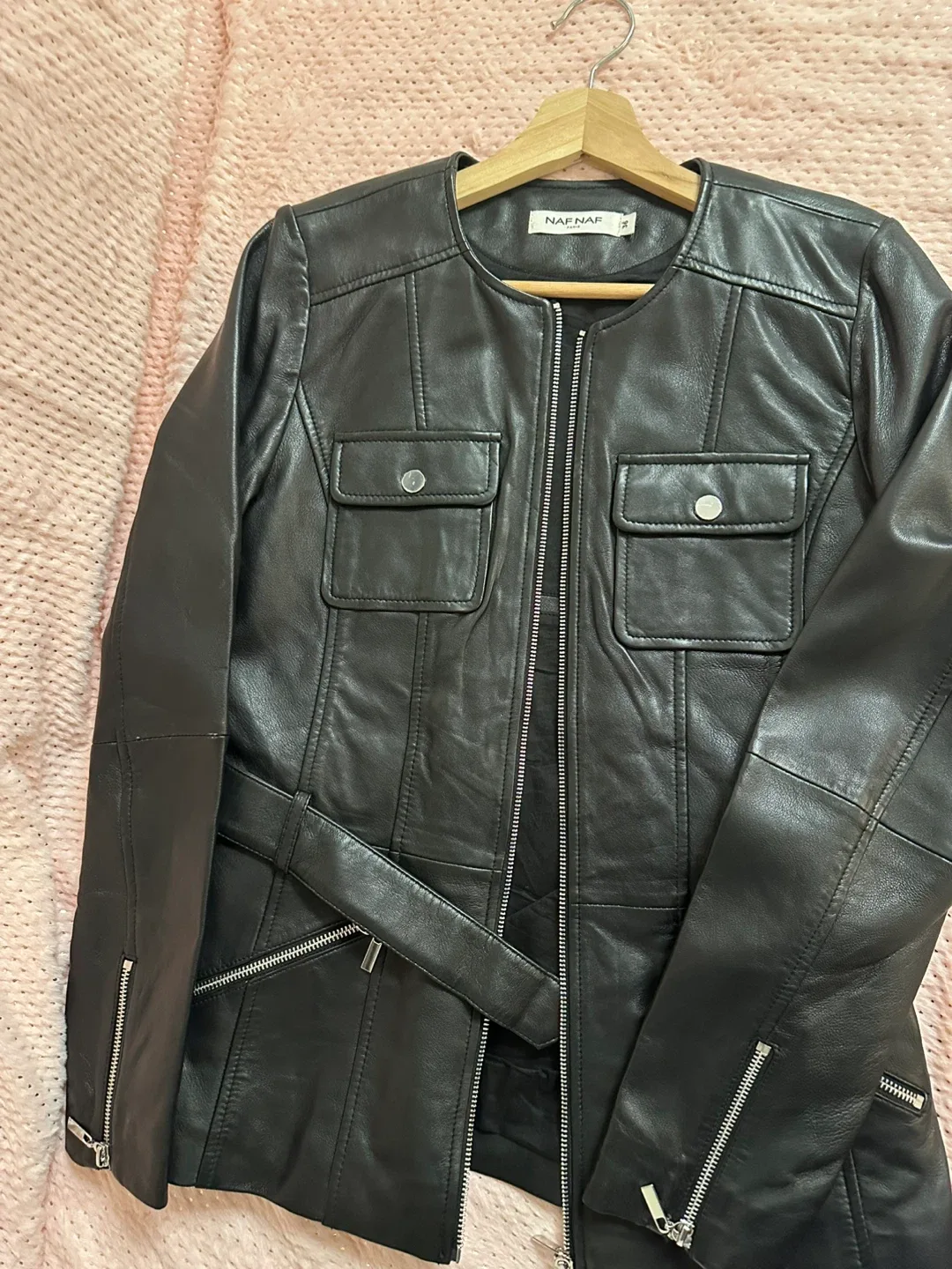 NAF NAF Paris Black Leather Jacket - Size 36 image indicator(2)