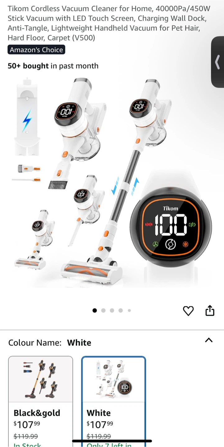 Tikom Cordless Vacuum Cleaner - White