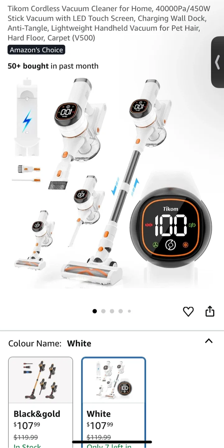 Tikom Cordless Vacuum Cleaner - White