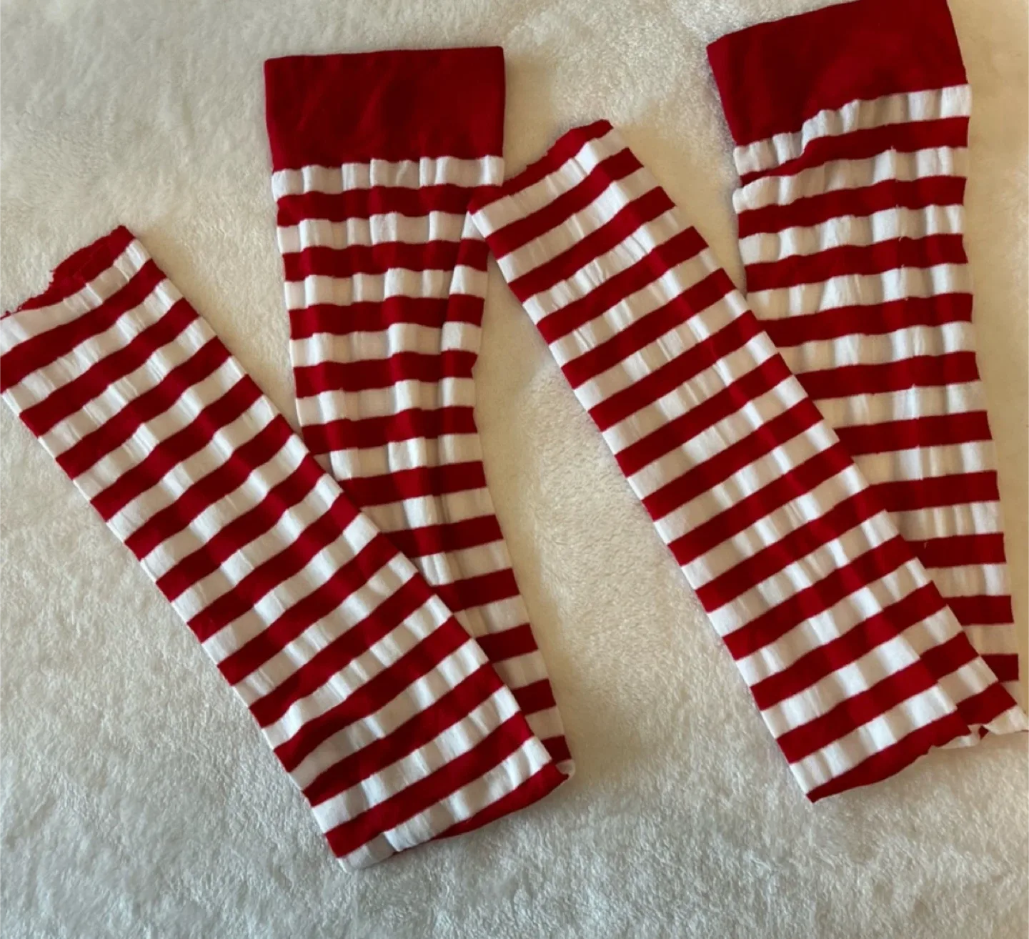 Halloween- Red & White Striped Thigh High Socks thumbnail