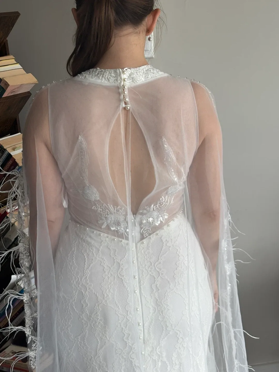 Lace Wedding Dress with Attached Sheer Veil image indicator(2)