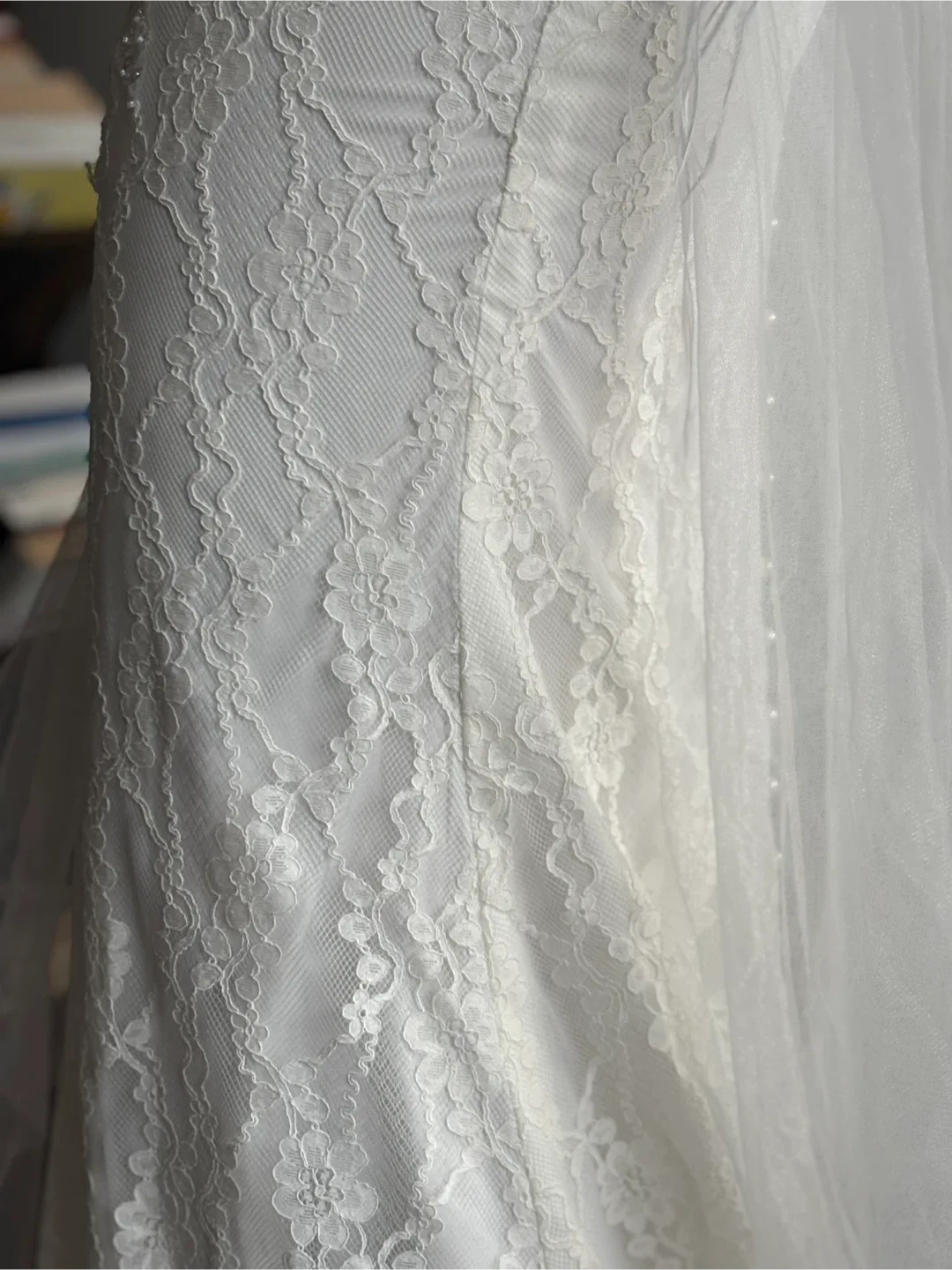 Lace Wedding Dress with Attached Sheer Veil image indicator(5)