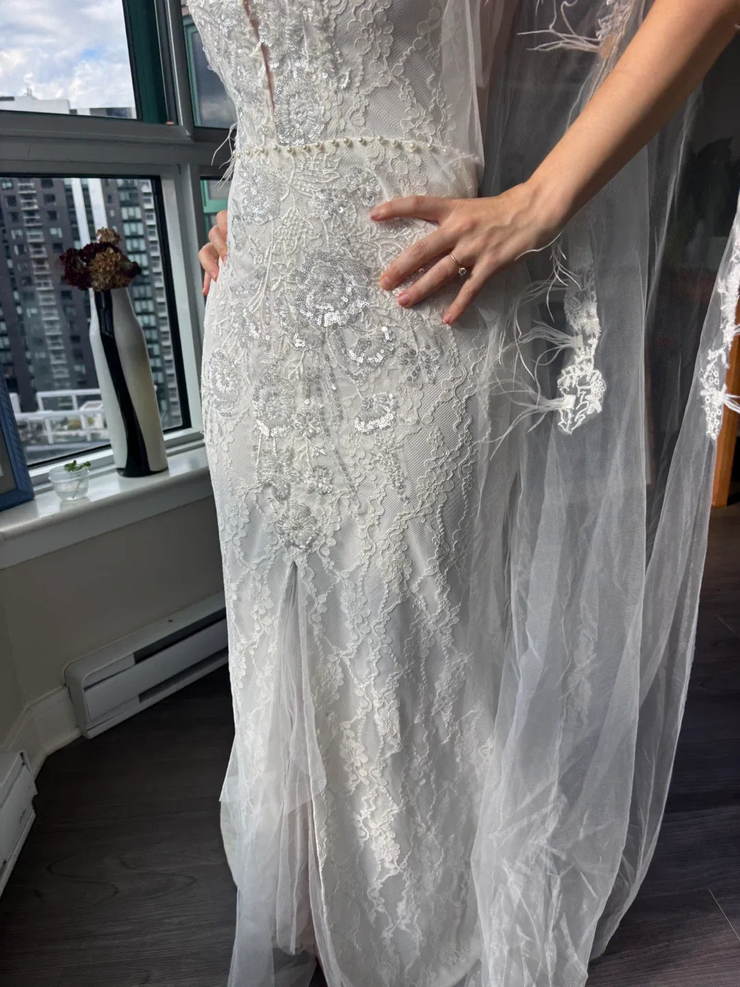 Lace Wedding Dress with Attached Sheer Veil image indicator(7)