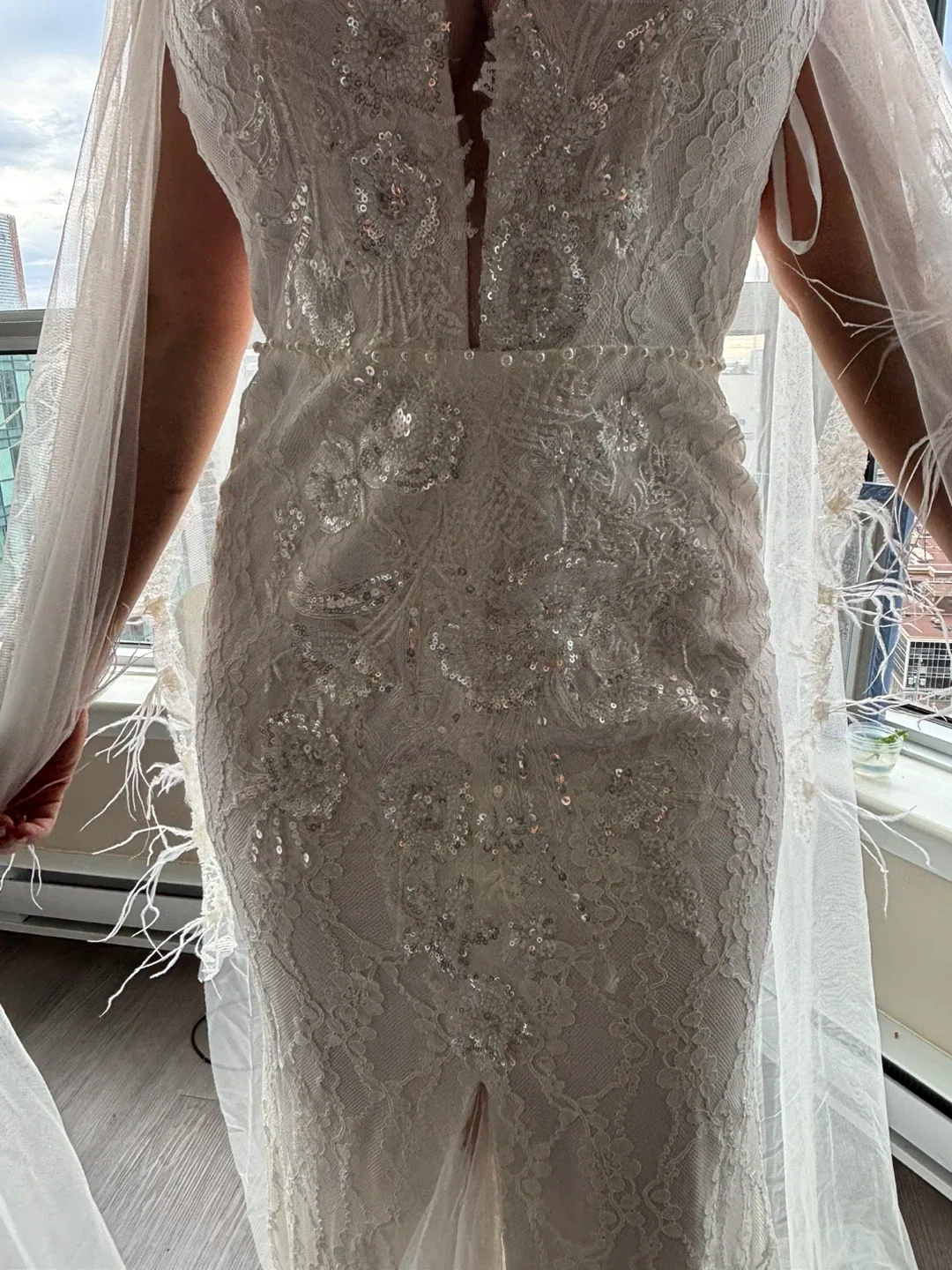 Lace Wedding Dress with Attached Sheer Veil image indicator(6)