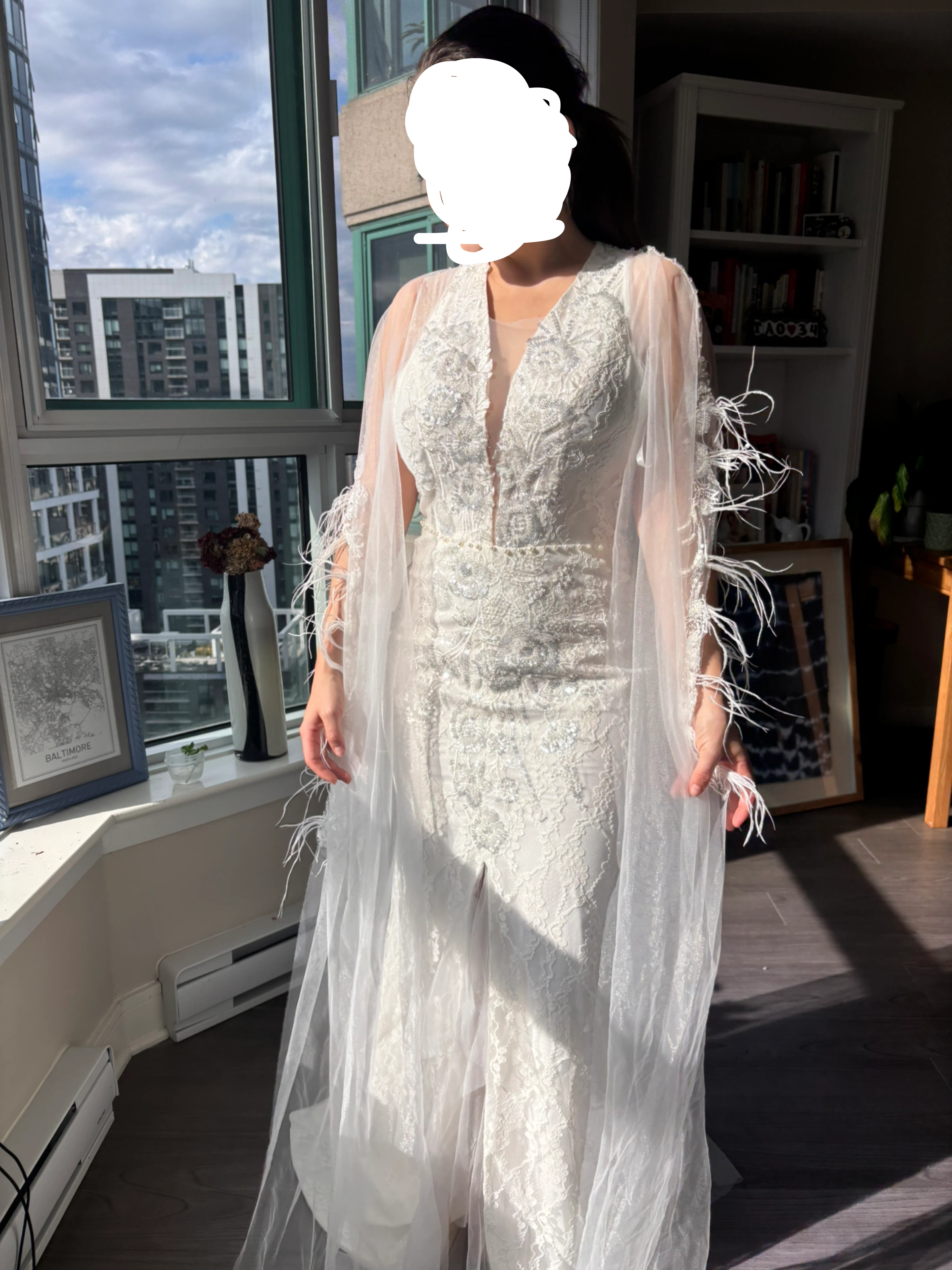 Lace Wedding Dress with Attached Sheer Veil - photo 4