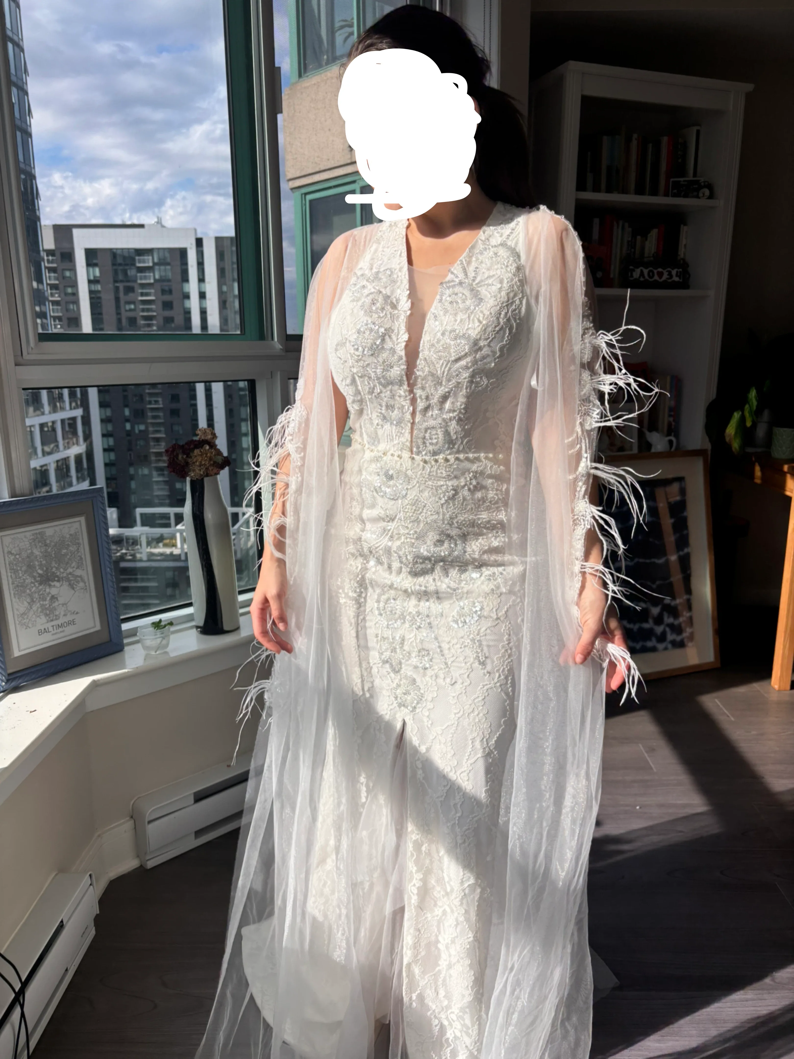 Lace Wedding Dress with Attached Sheer Veil image indicator(4)