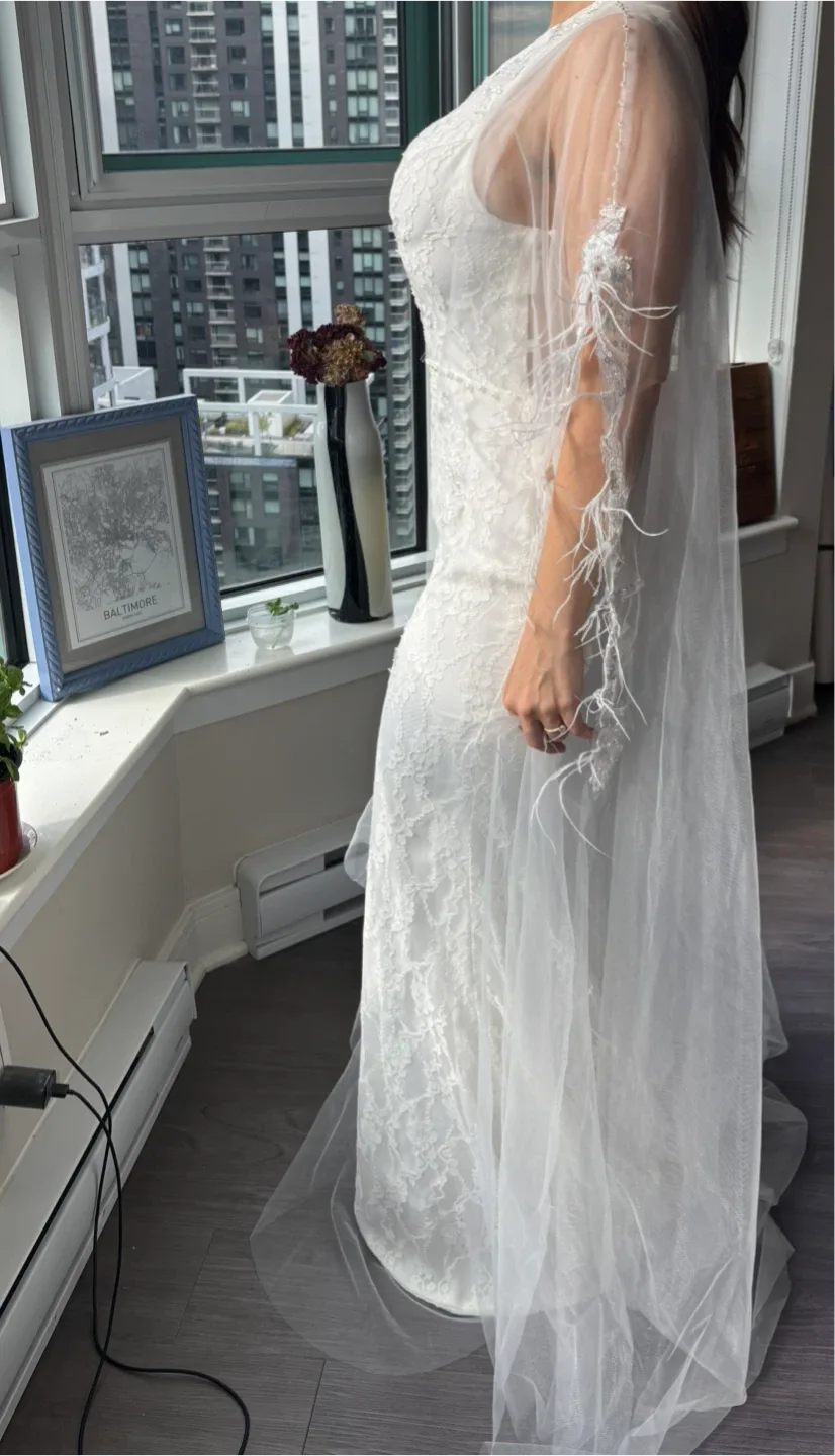 Lace Wedding Dress with Attached Sheer Veil image indicator(10)