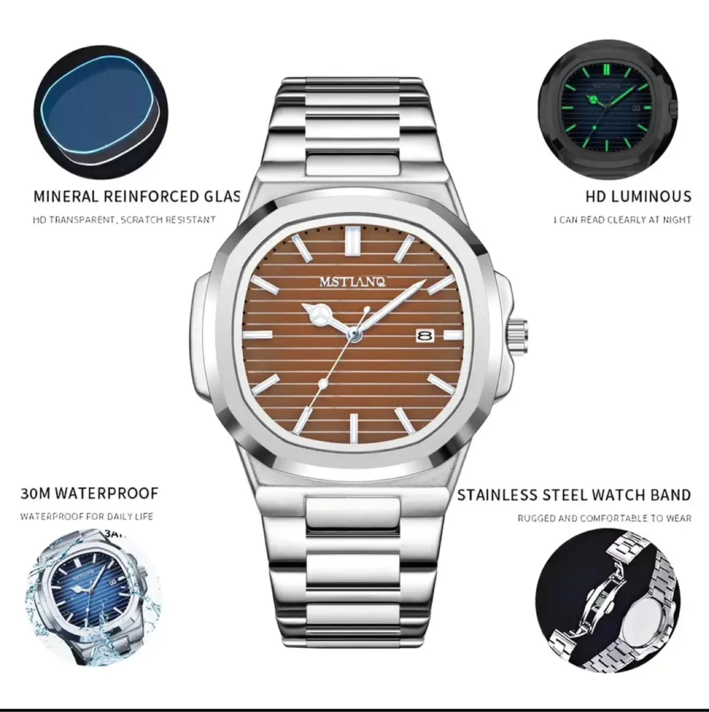 MSTIANQ Stainless Steel Waterproof Watch image indicator(3)