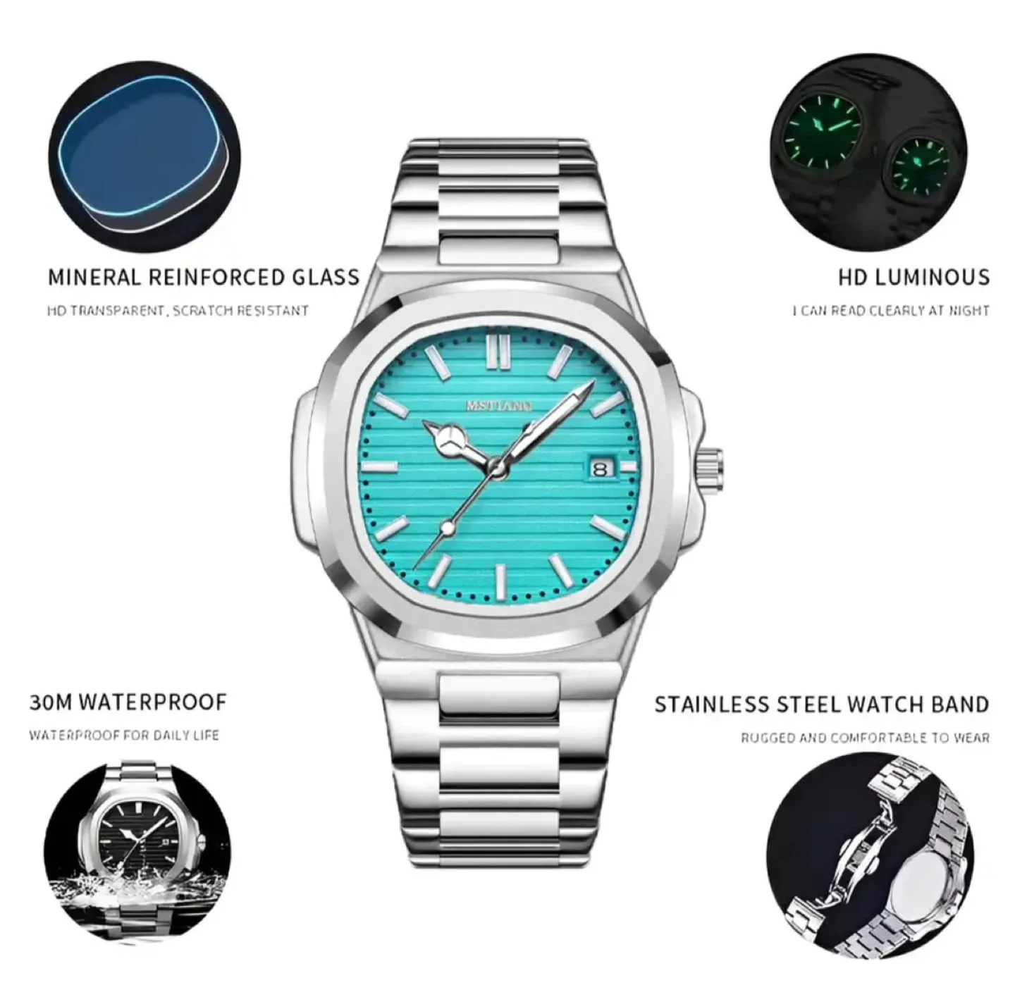 MSTIANQ Stainless Steel Waterproof Watch image indicator(2)