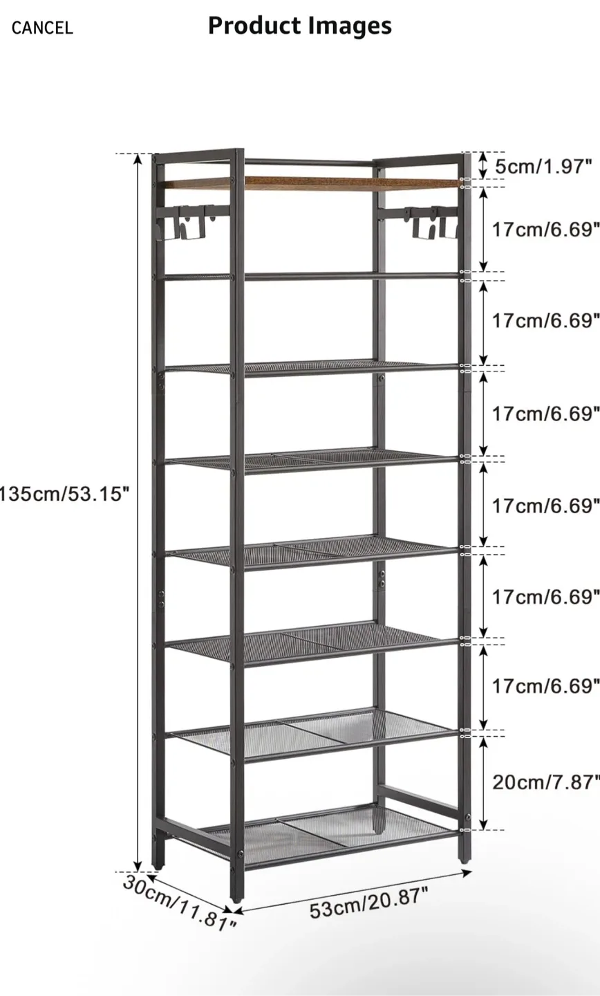 Black Metal & Wood 8-Tier Shoe Rack image indicator(3)
