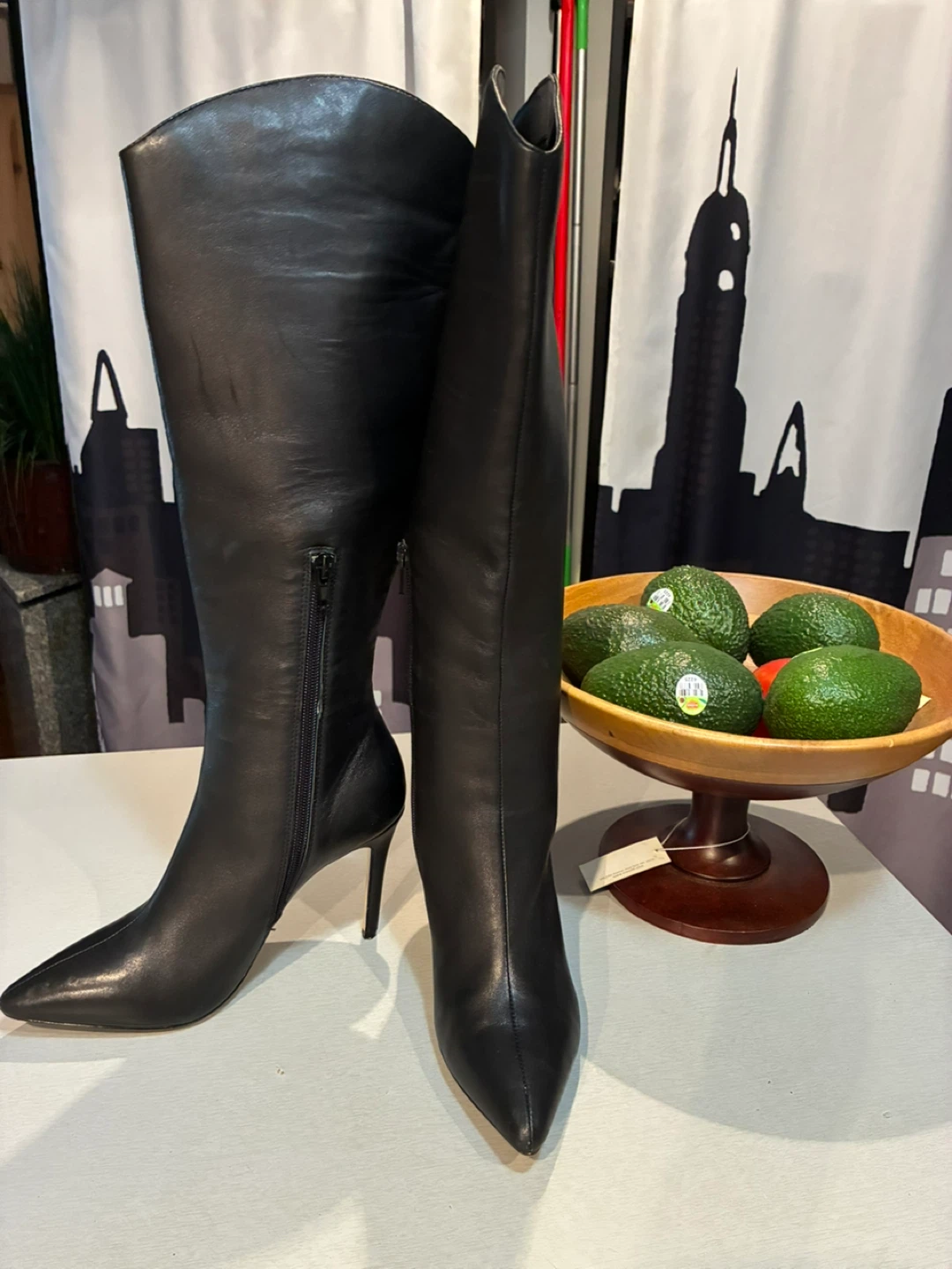 Black Leather Knee High Boots