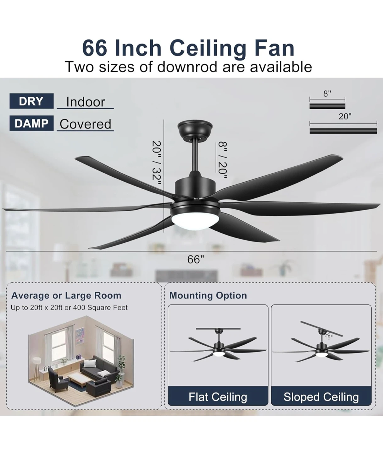 Ohniyou 66" Black Indoor, Outdoor Ceiling Fan - NEW! - photo 2