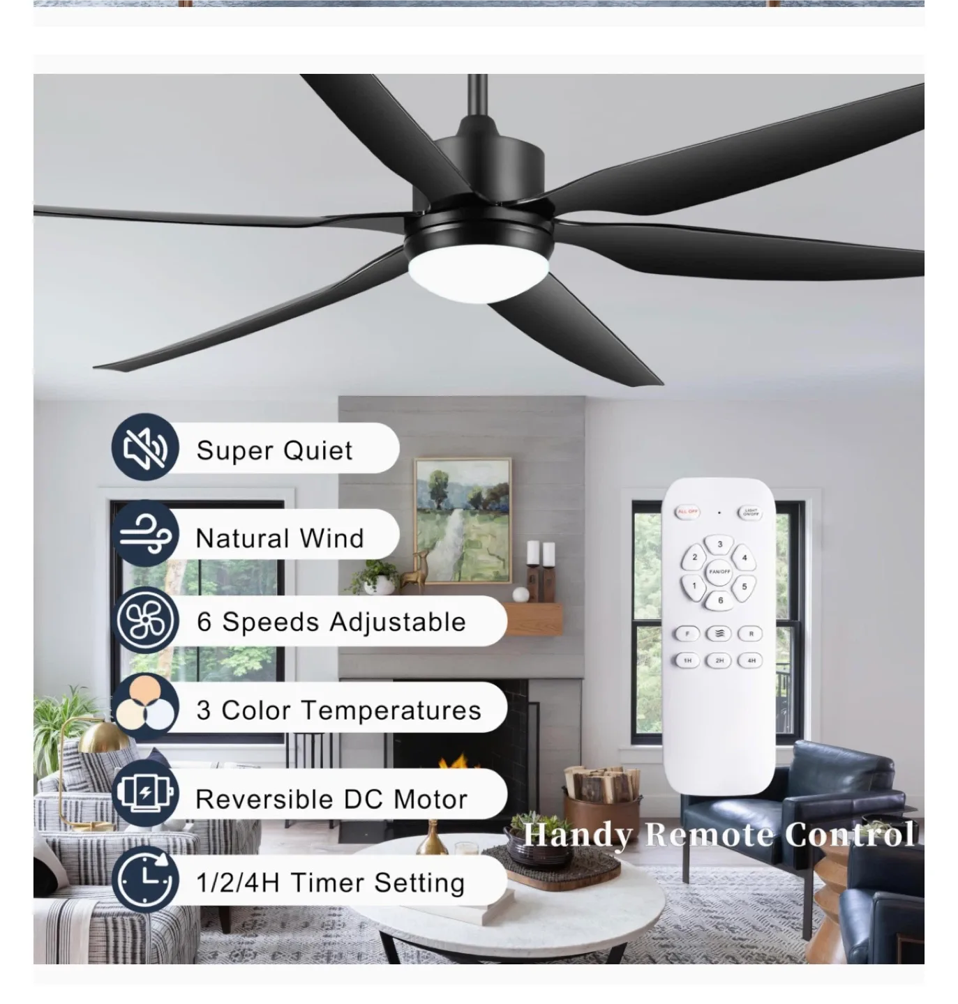 Ohniyou 66" Black Indoor, Outdoor Ceiling Fan - NEW!