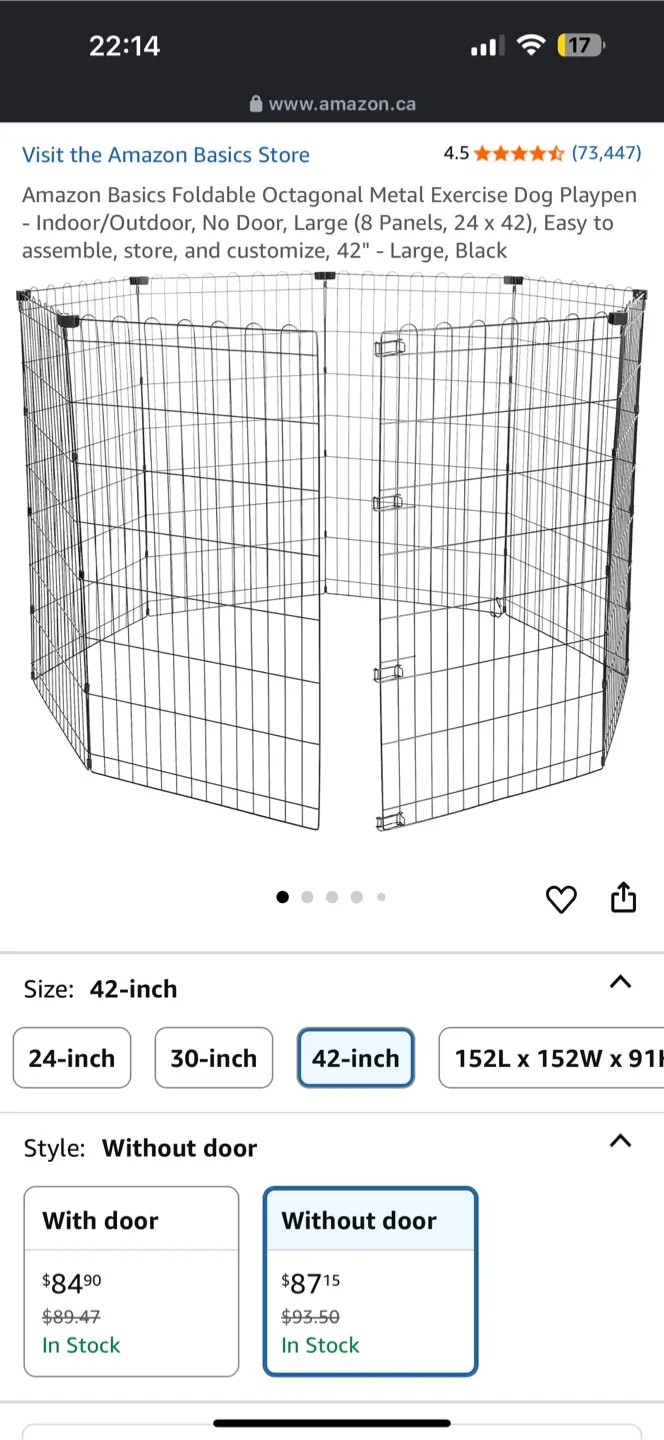 Amazon Basics Foldable Metal Dog Playpen - 42 inch image indicator(2)