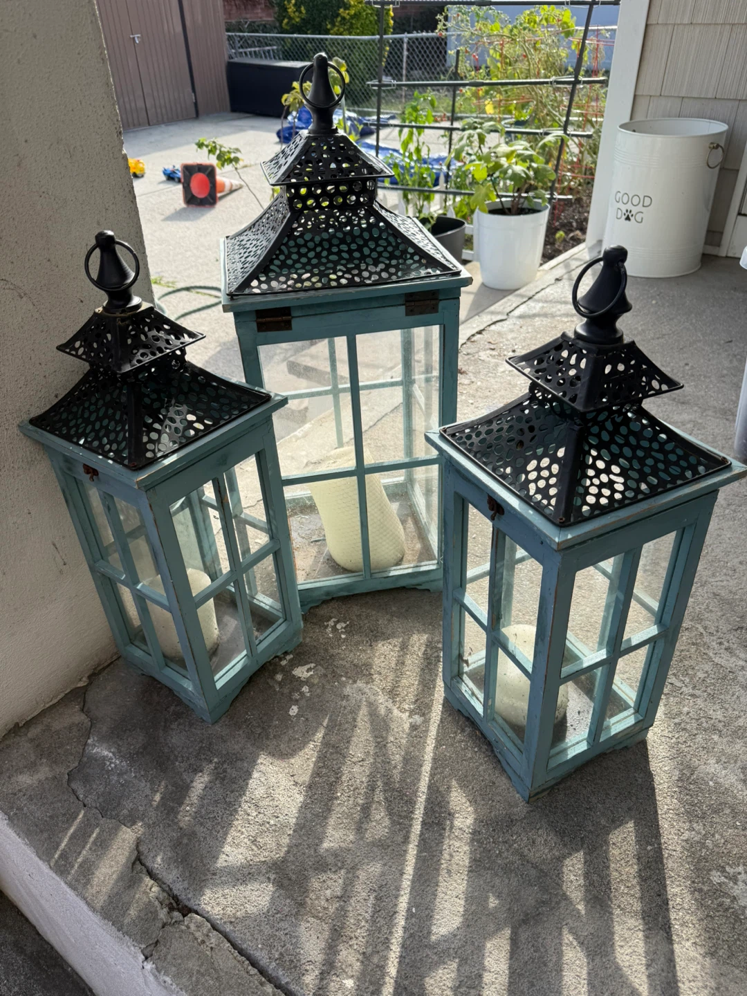 Set of 3 Decorative Blue Lanterns