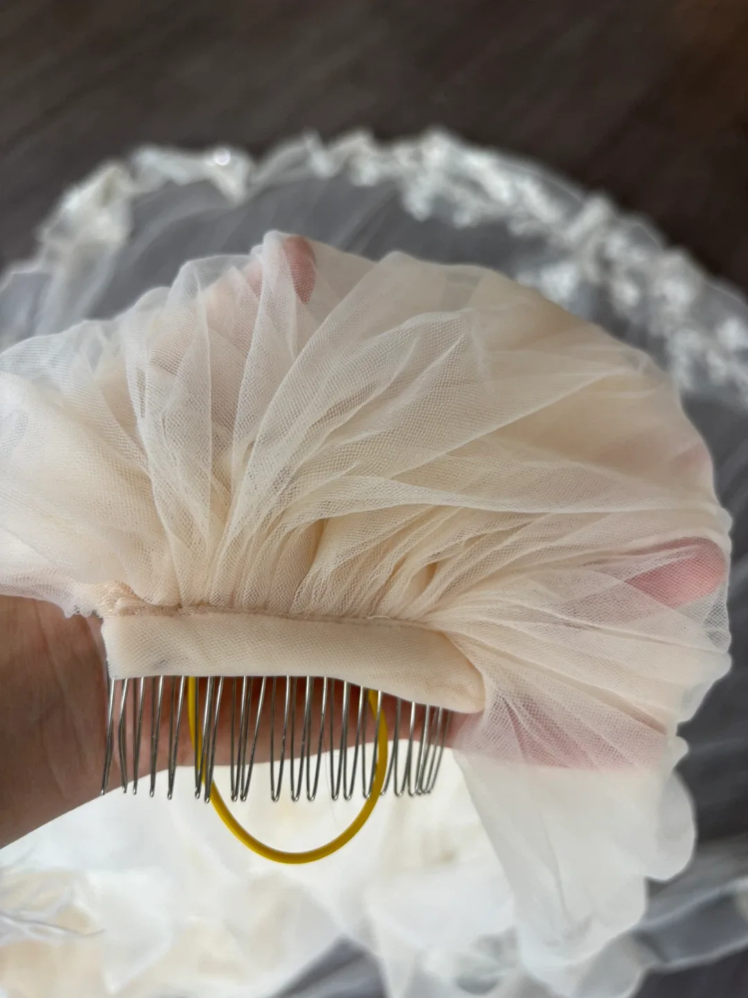 Cathedral Veil 3.5m Soft Ivory Champagne with Front Blusher image indicator(9)