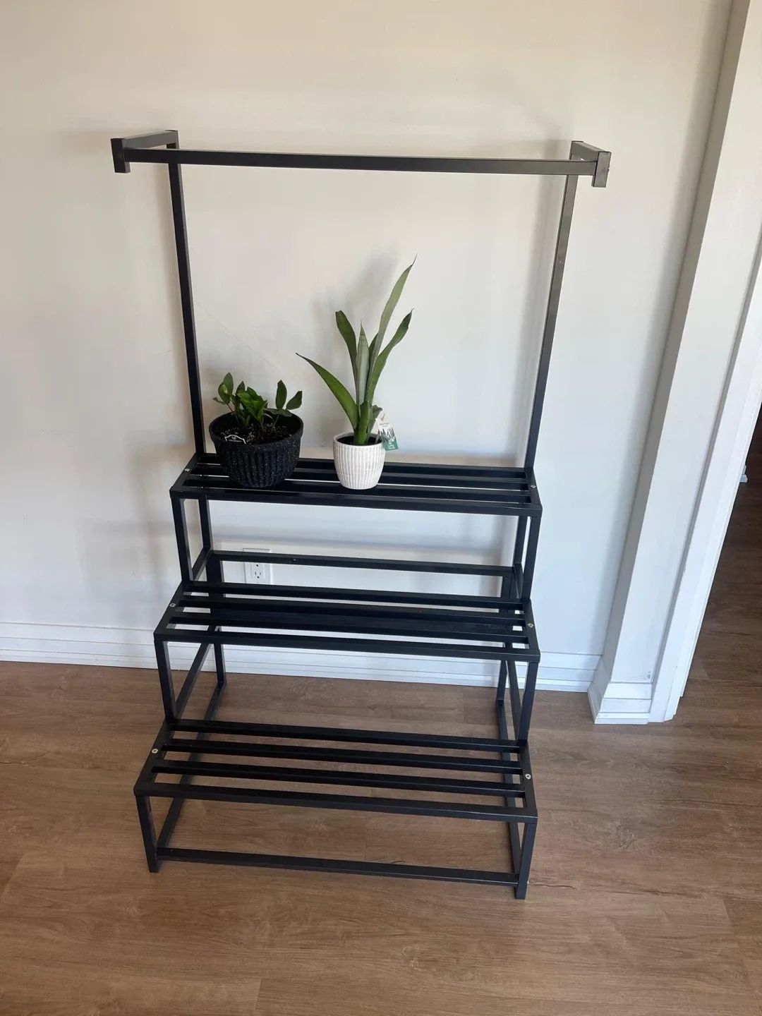 Black Metal Plant Stand with Hanging Bar image indicator(2)