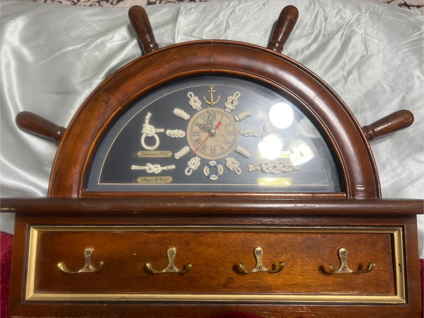 Nautical Ship Wheel Clock with Hooks