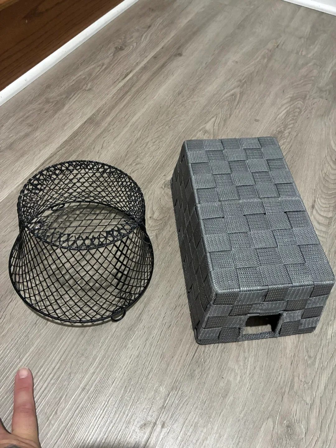 Black Wire Basket & Gray Woven Storage Bin image indicator(4)