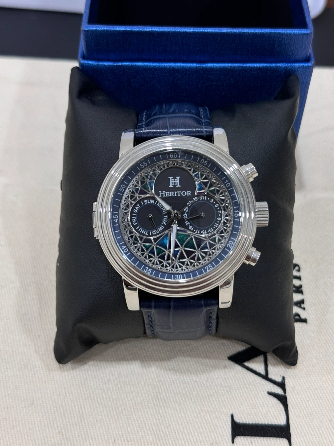 Heritor Automatic Watch, Blue Leather Band - photo 4