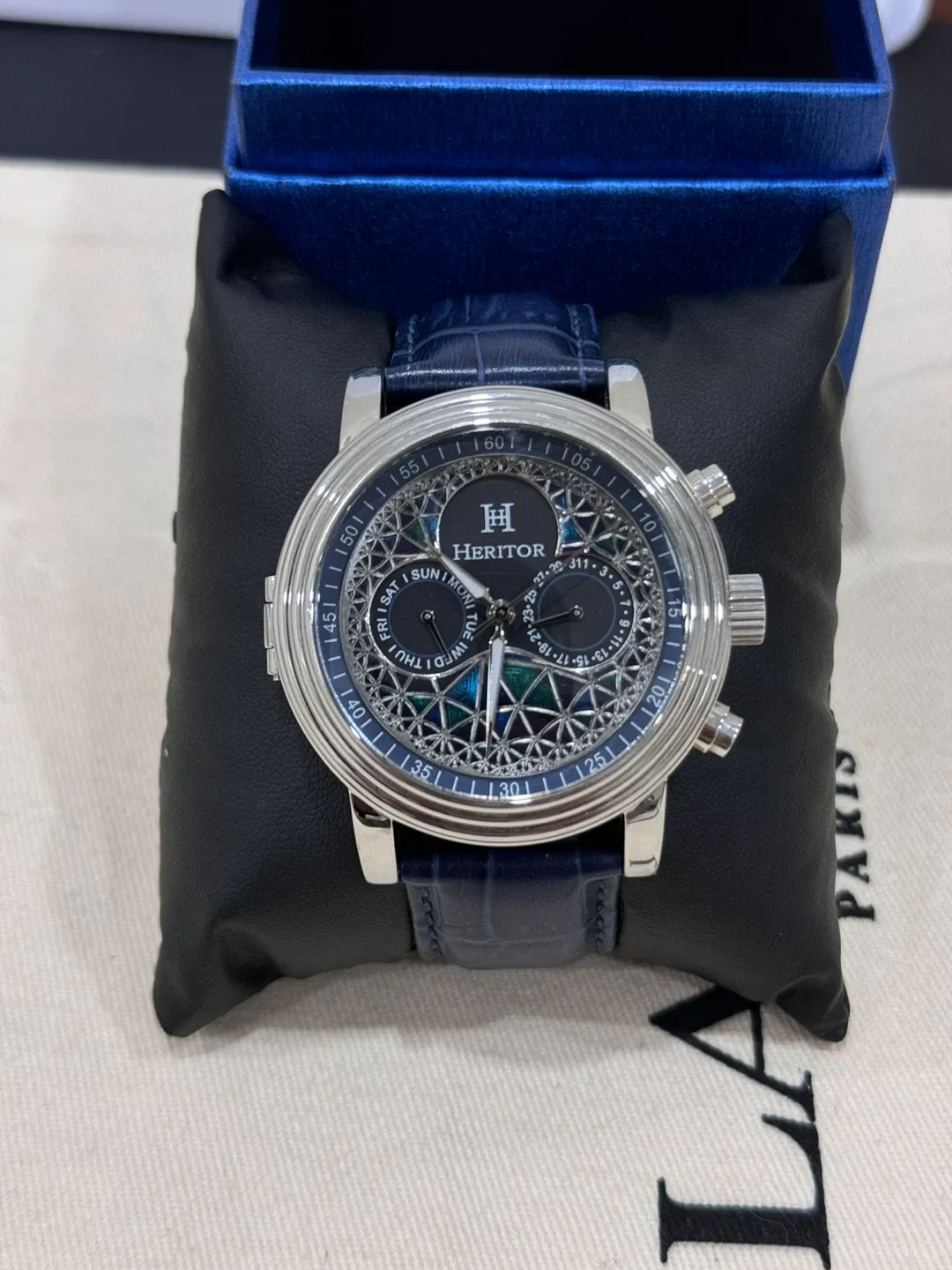 Heritor Automatic Watch, Blue Leather Band image indicator(4)