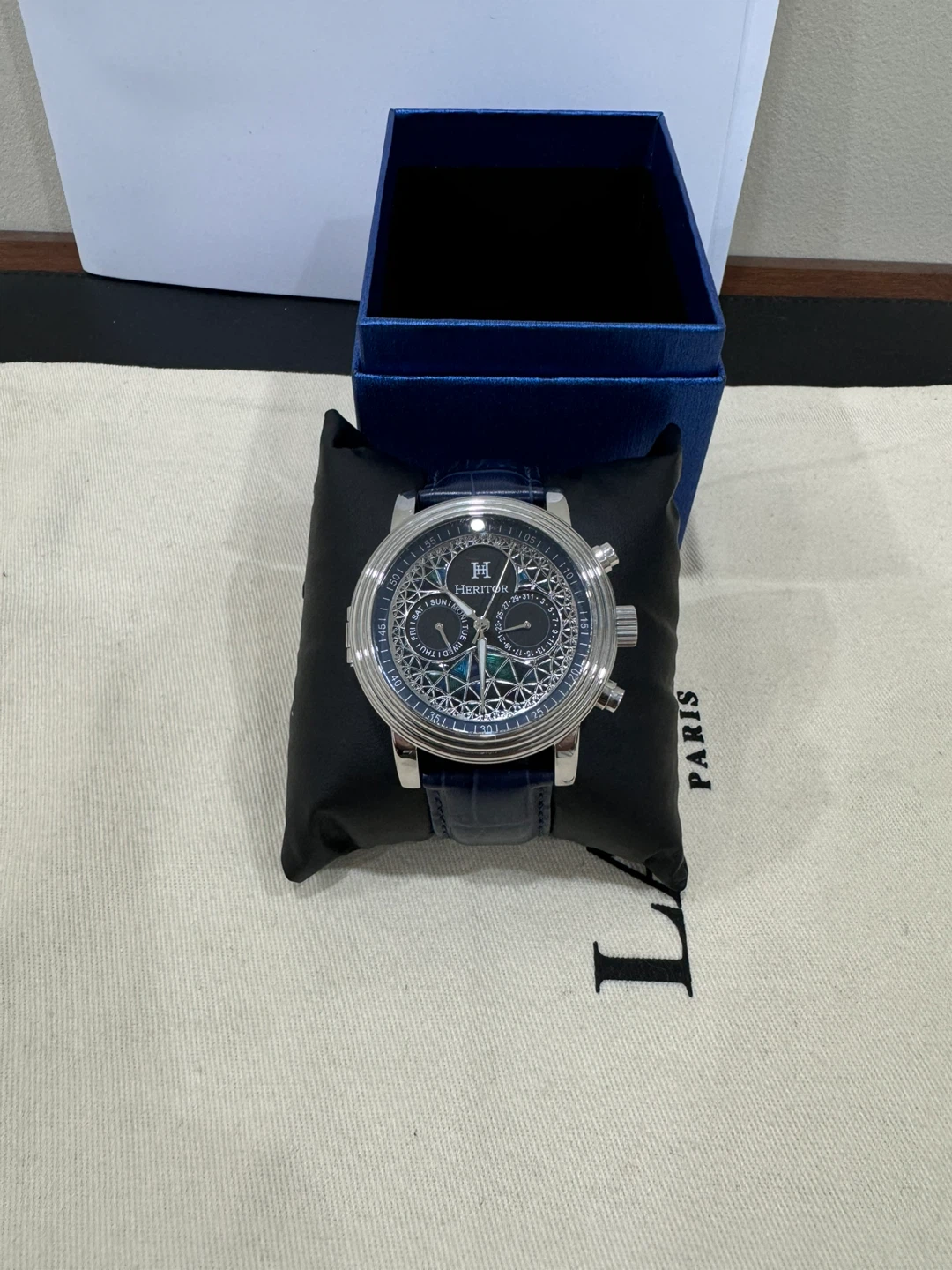 Heritor Automatic Watch, Blue Leather Band