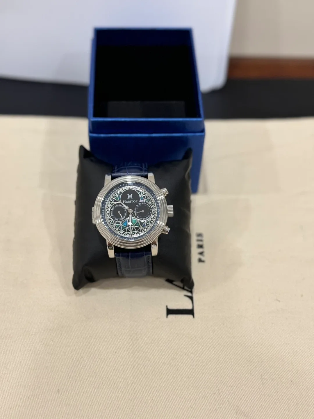 Heritor Automatic Watch, Blue Leather Band image indicator(2)