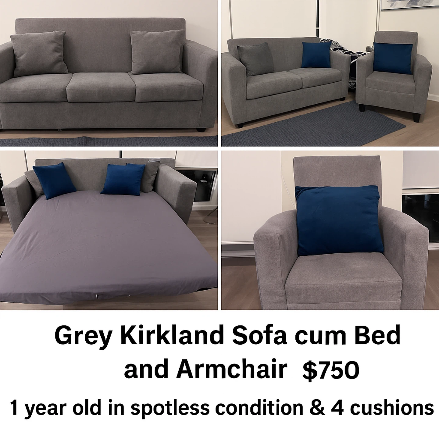 Grey Kirkland Sofa Bed & Armchair - Spotless!