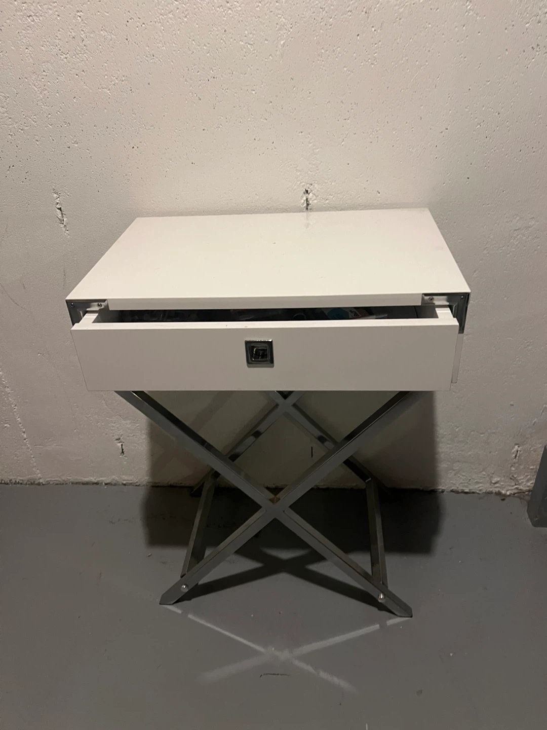 White Nightstand with Chrome Legs - photo 2