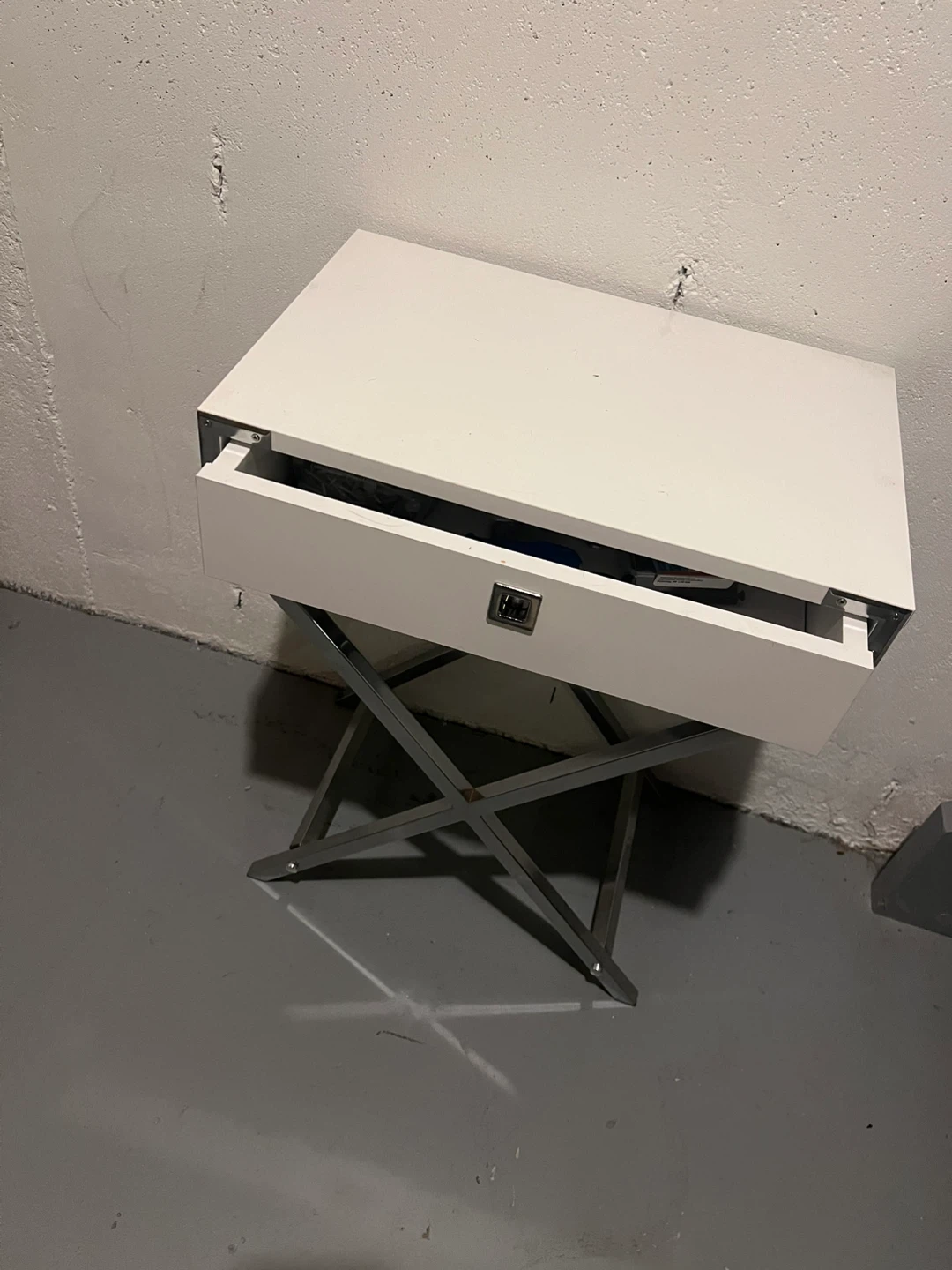 White Nightstand with Chrome Legs - photo 4