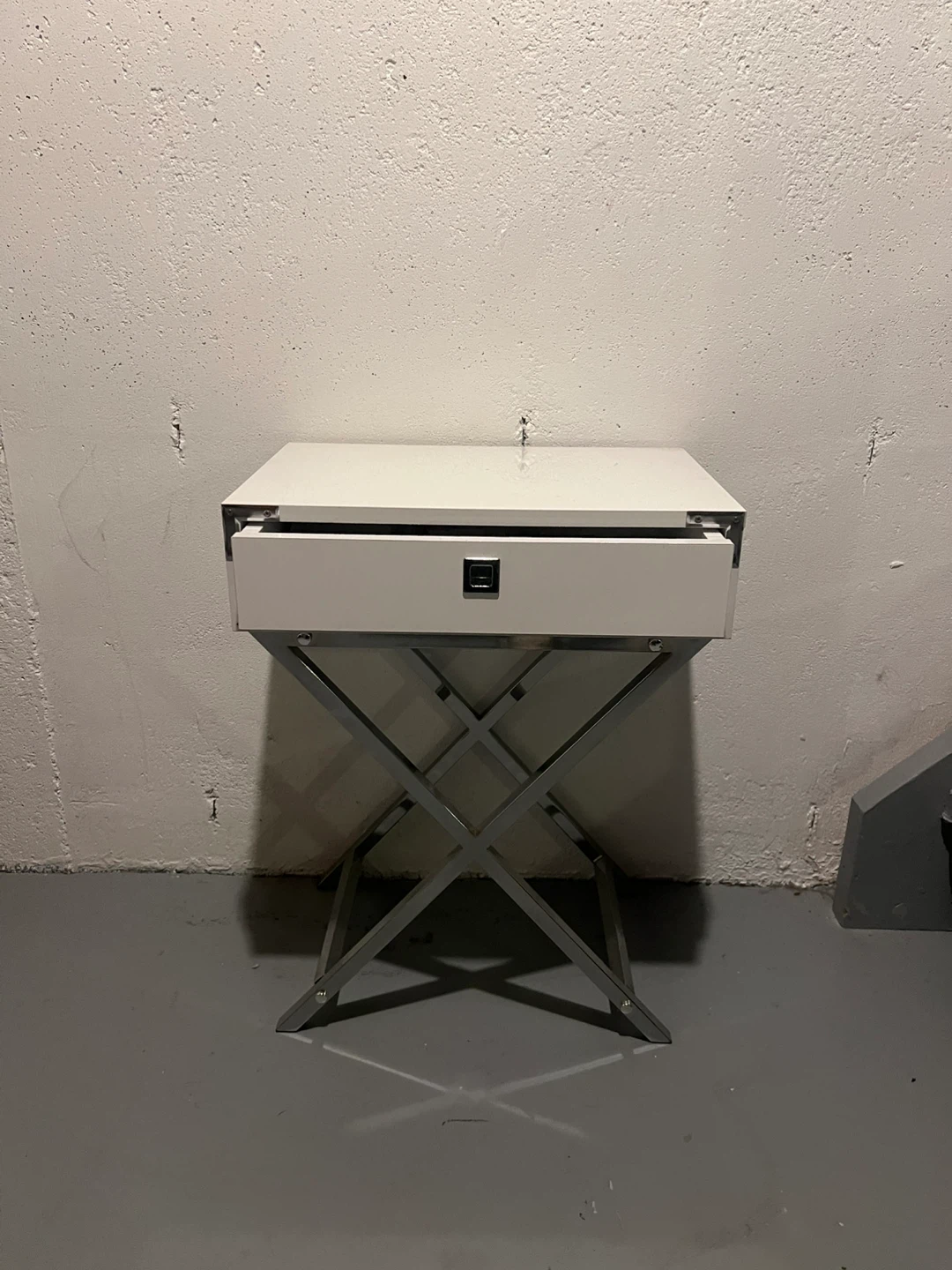 White Nightstand with Chrome Legs