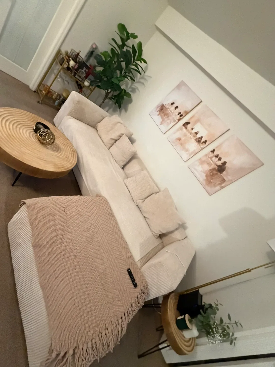 Cream Corduroy Sectional Sofa with Ottoman luxury image indicator(5)