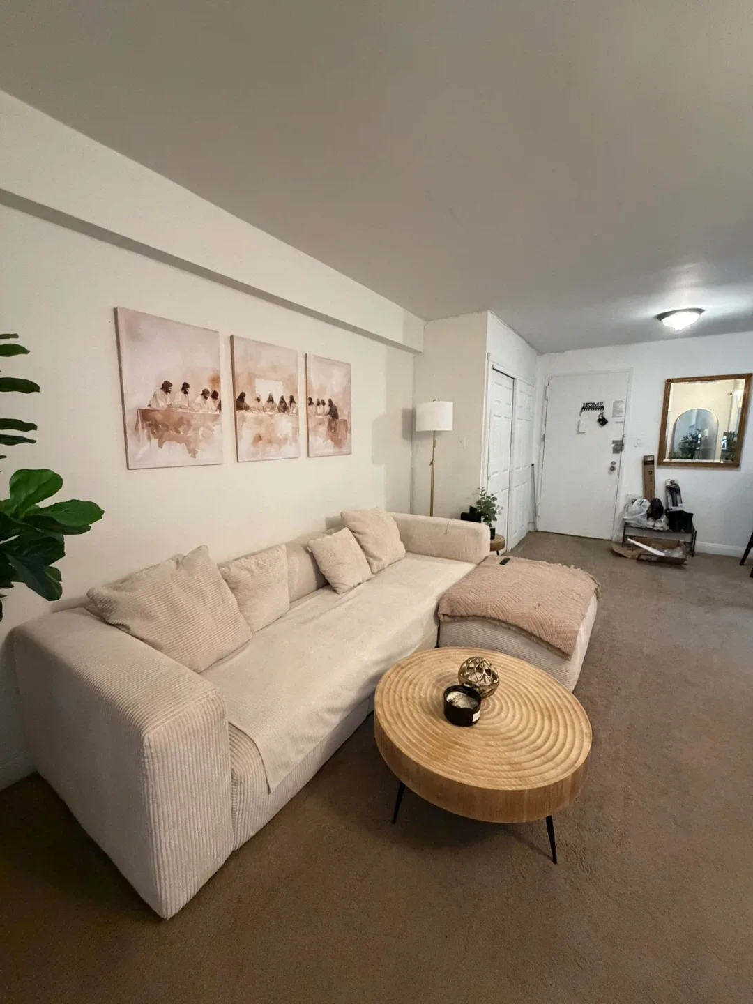 Cream Corduroy Sectional Sofa with Ottoman luxury image indicator(4)