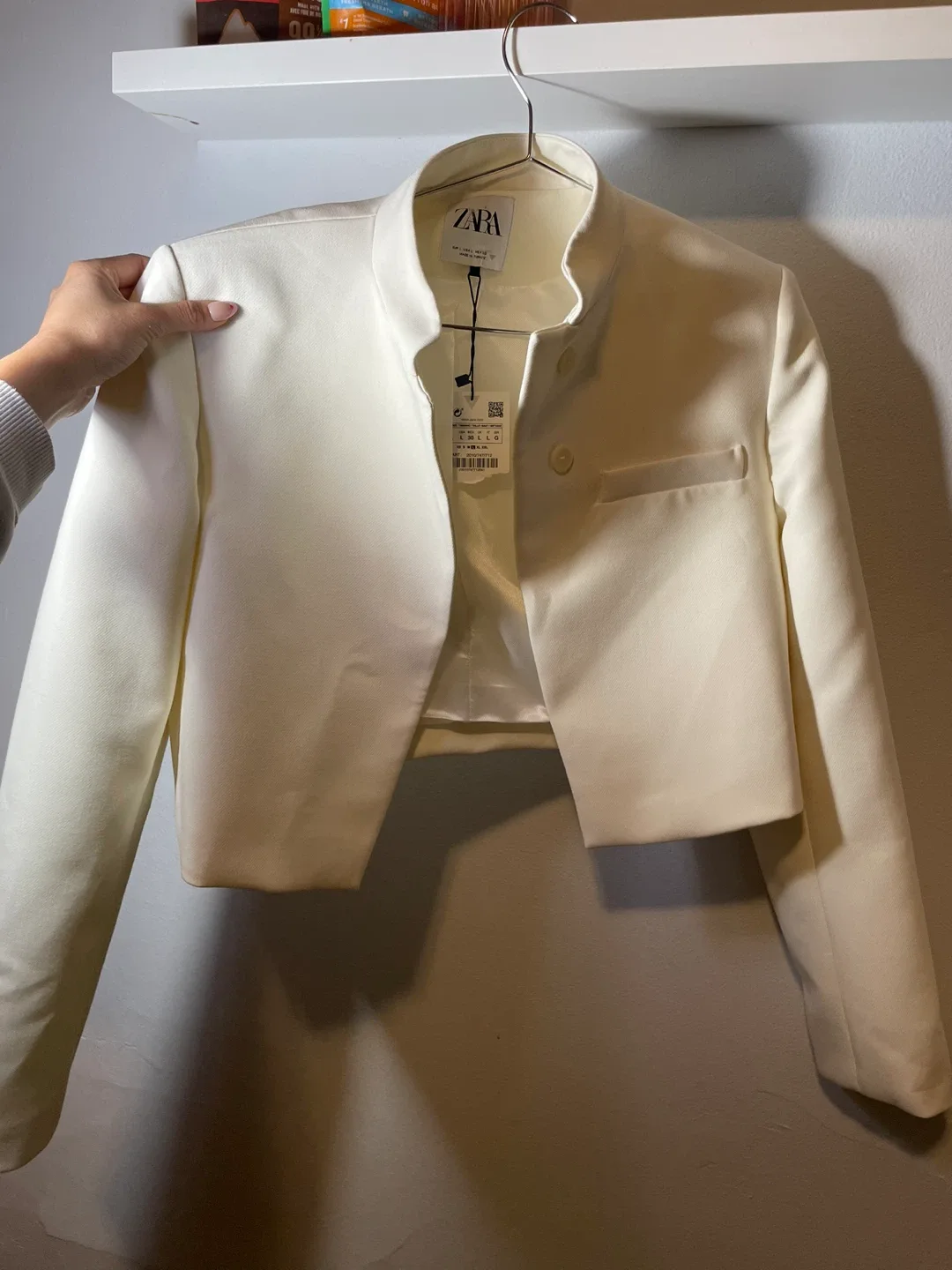 Zara Fitted Crop Blazer - Oyster White - Size M thumbnail
