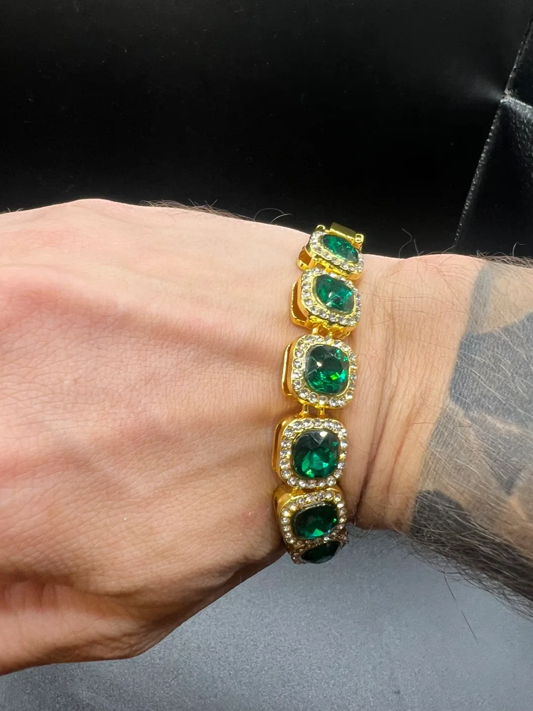 Gold Tone Green crystal Bracelet thumbnail