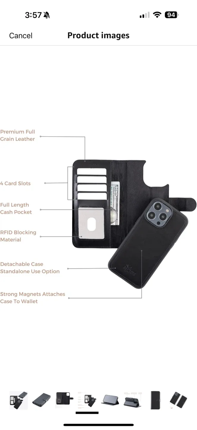 Black Leather Wallet Phone Case, For 16 pro max, brand new image indicator(2)