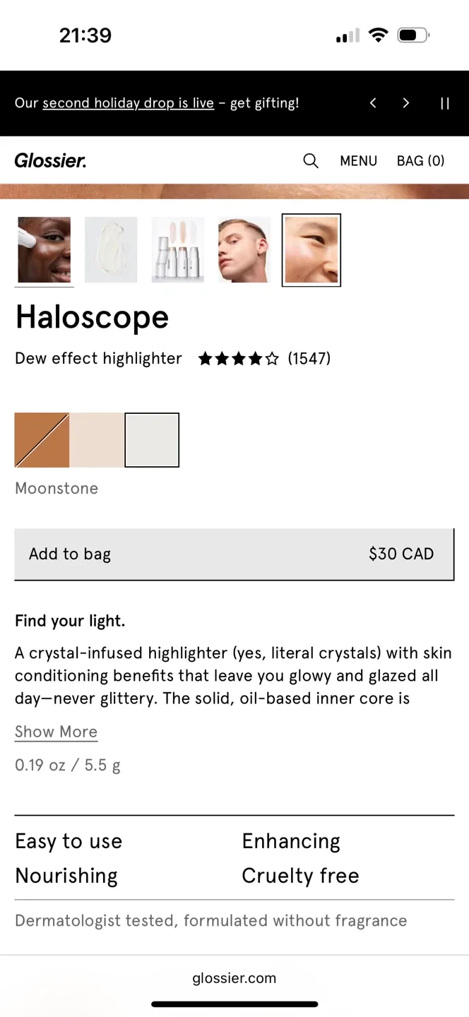 New Glossier Haloscope Dew Effect Highlighter - Moonstone image indicator(6)