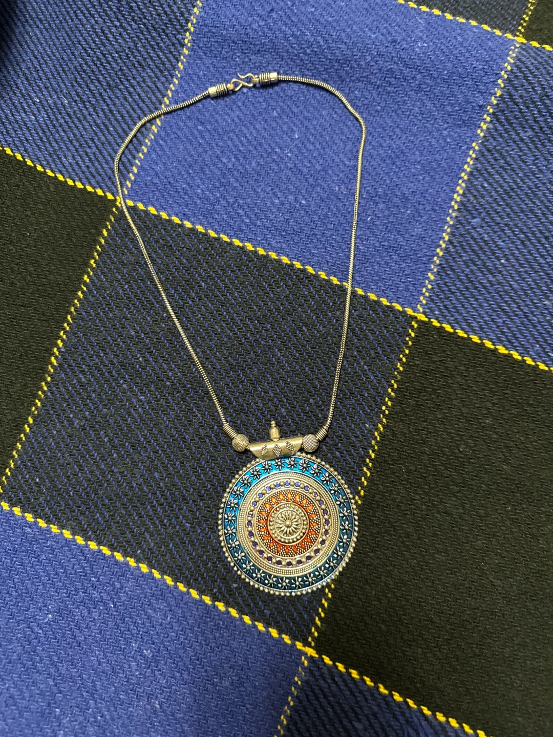 Silver Tone Mandala Pendant Necklace