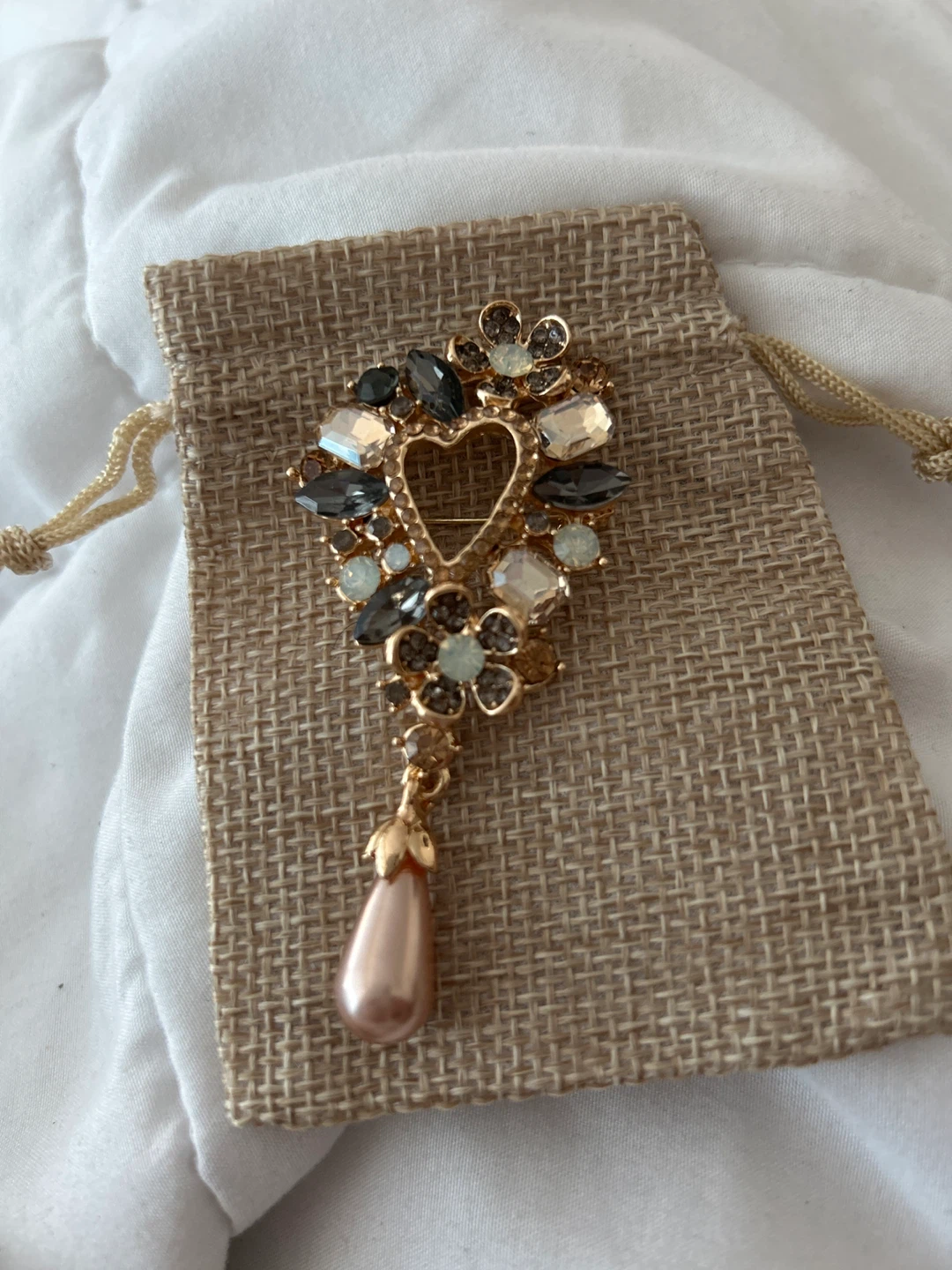 Vintage Style Brooch with Faux Pearl Drop