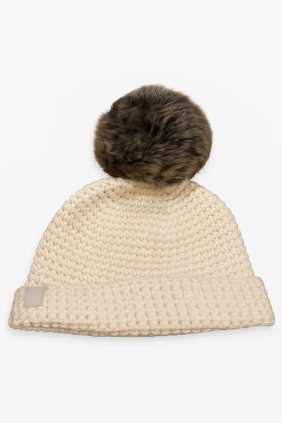 Cream Knit Beanie with Pom Pom thumbnail