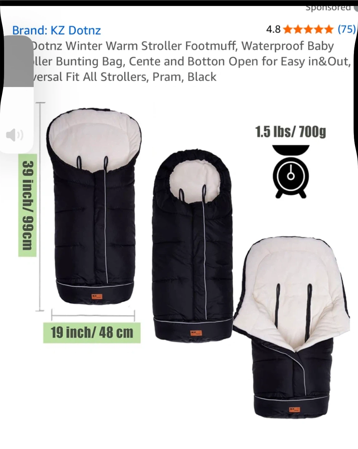 KZ Dotnz Winter Stroller Footmuff - Black - photo 2