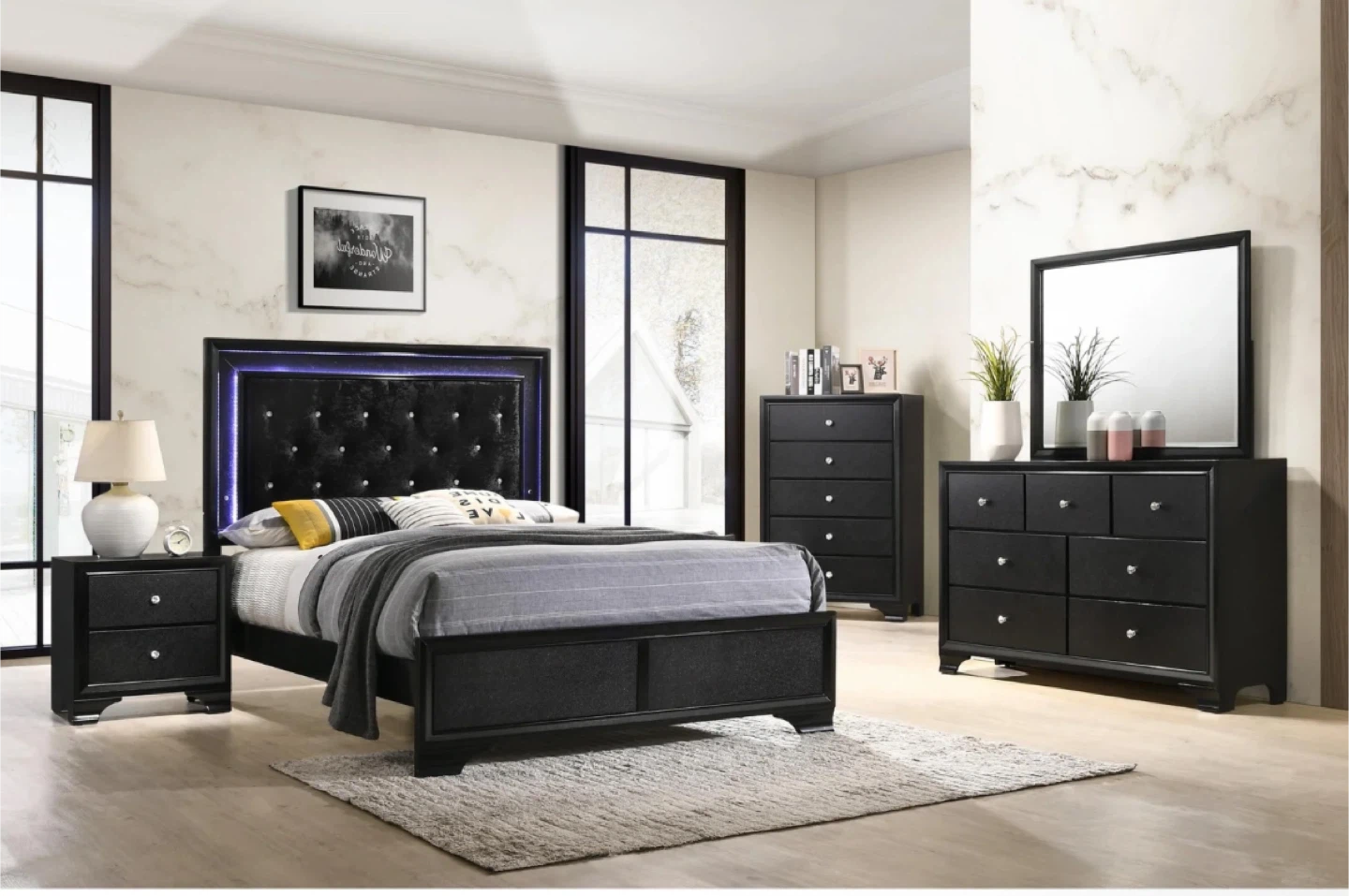 Black Bedroom Set - Bed, Dresser, Nightstand