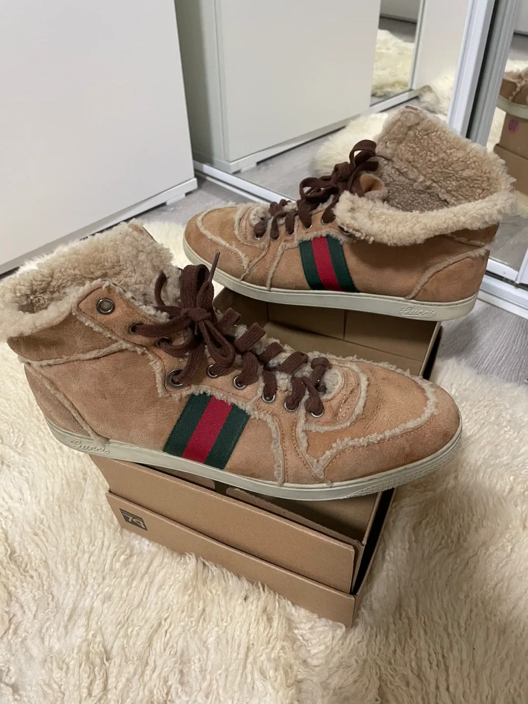 Gucci Shearling High-Top Sneakers
