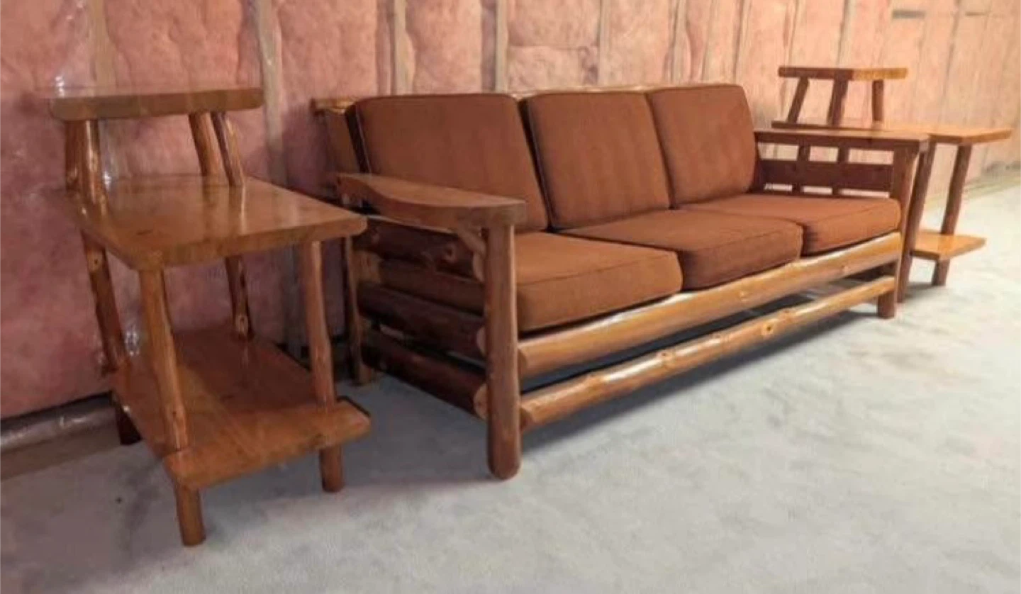 Rustic Pine Log Furniture Set - Sofa, Chairs, Tables