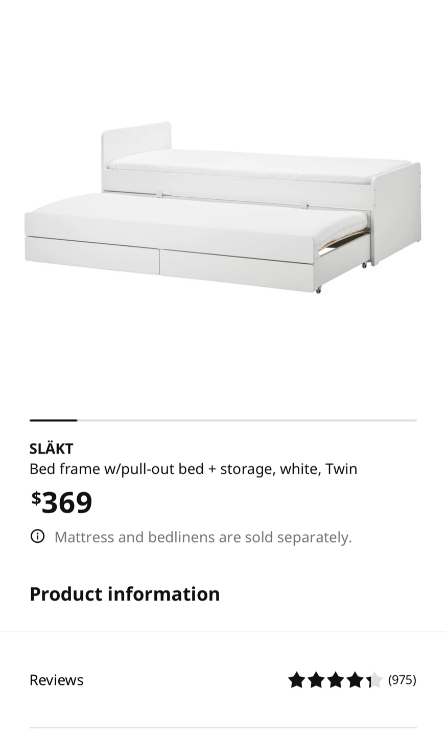 IKEA SLÄKT Bed frame w/pull-out bed + storage, Twin